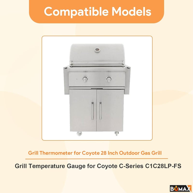 BQMAX Grill Thermometer for Coyote C-Series 28 Inch Outdoor Gas Grill, Temperature Gauge for Coyote C-Series C1C28LP-FS Coyote 2 Burner Barbecue, Grill Thermometers for Coyote Grill Parts - Image 2